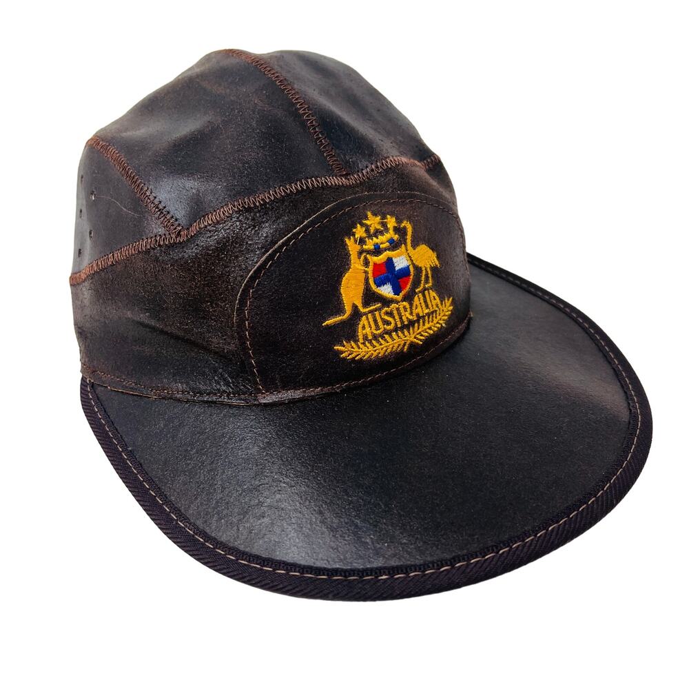 Vintage Cutana Leather Cap Austgralia Outback Brown Casual Mobster Maximalist